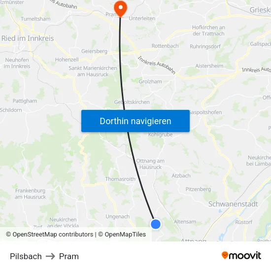 Pilsbach to Pram map