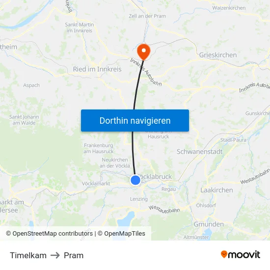 Timelkam to Pram map