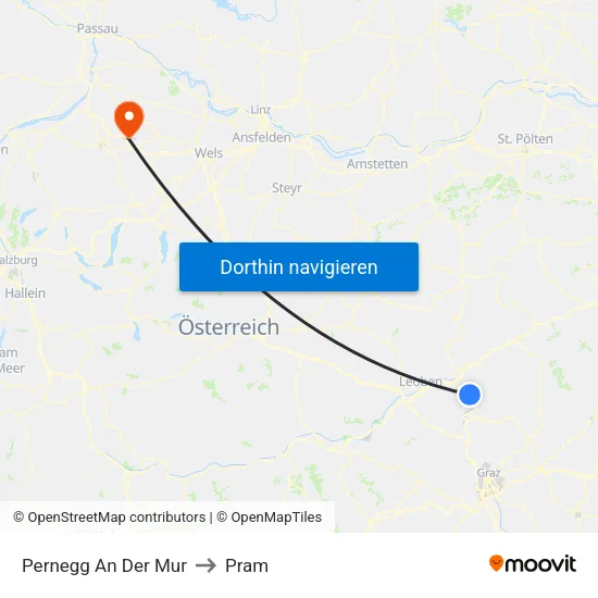 Pernegg An Der Mur to Pram map
