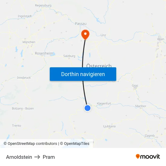 Arnoldstein to Pram map