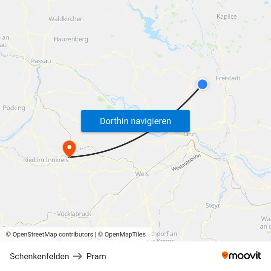 Schenkenfelden to Pram map