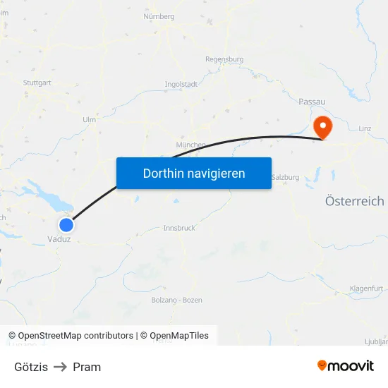 Götzis to Pram map
