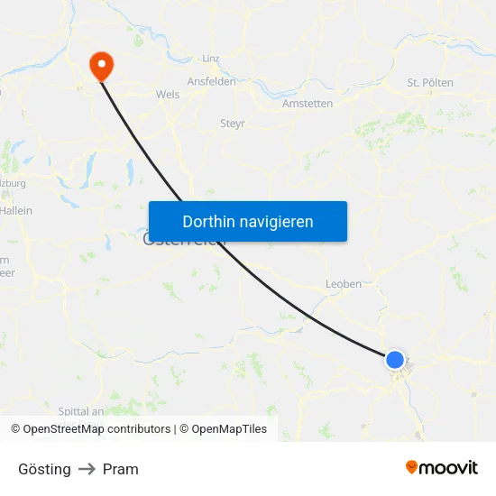 Gösting to Pram map