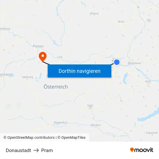 Donaustadt to Pram map