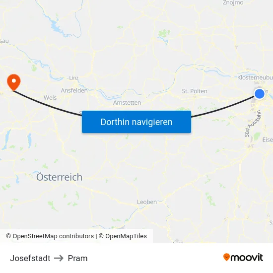 Josefstadt to Pram map