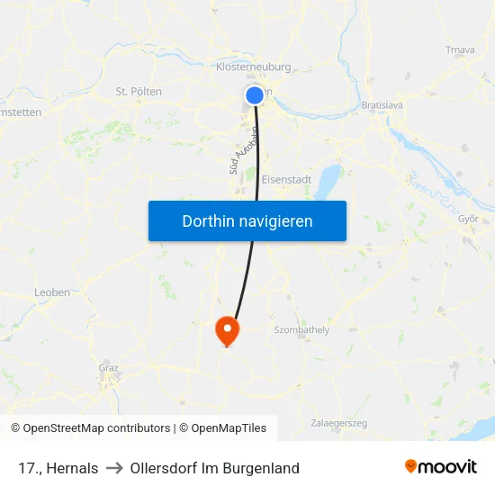 17., Hernals to Ollersdorf Im Burgenland map