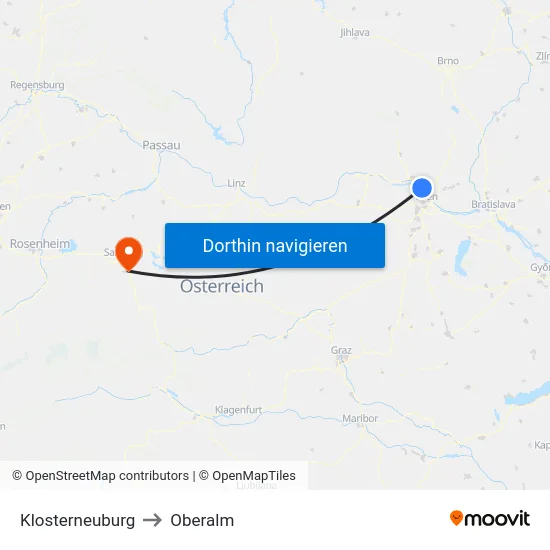 Klosterneuburg to Oberalm map