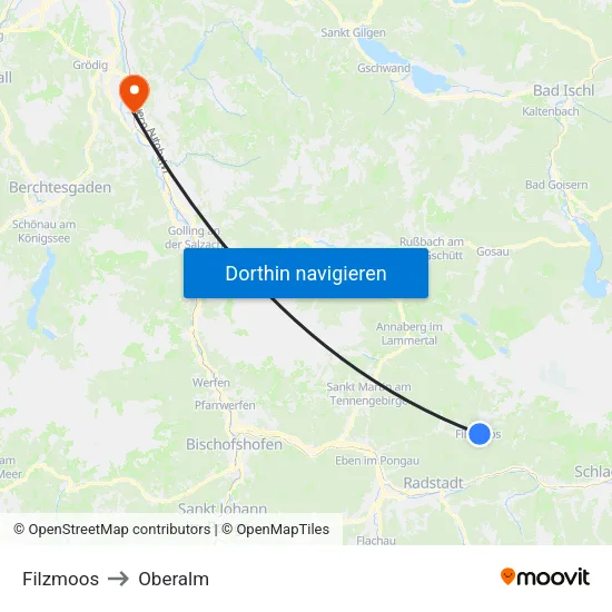 Filzmoos to Oberalm map