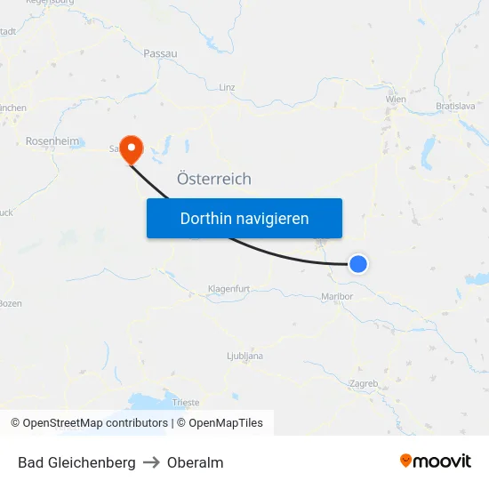 Bad Gleichenberg to Oberalm map