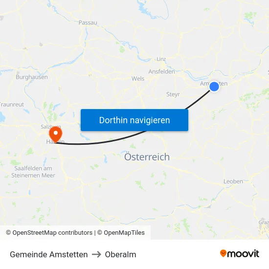 Gemeinde Amstetten to Oberalm map