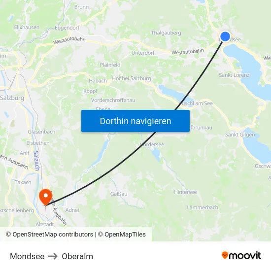 Mondsee to Oberalm map