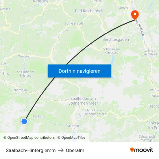 Saalbach-Hinterglemm to Oberalm map