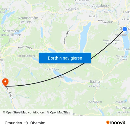 Gmunden to Oberalm map