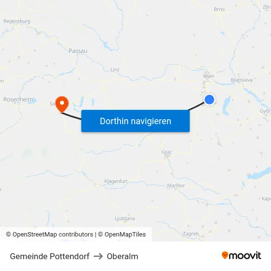 Gemeinde Pottendorf to Oberalm map