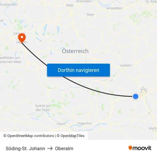 Söding-St. Johann to Oberalm map