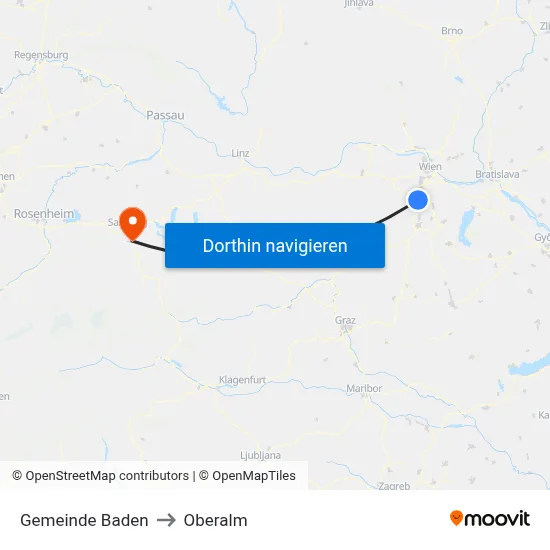 Gemeinde Baden to Oberalm map