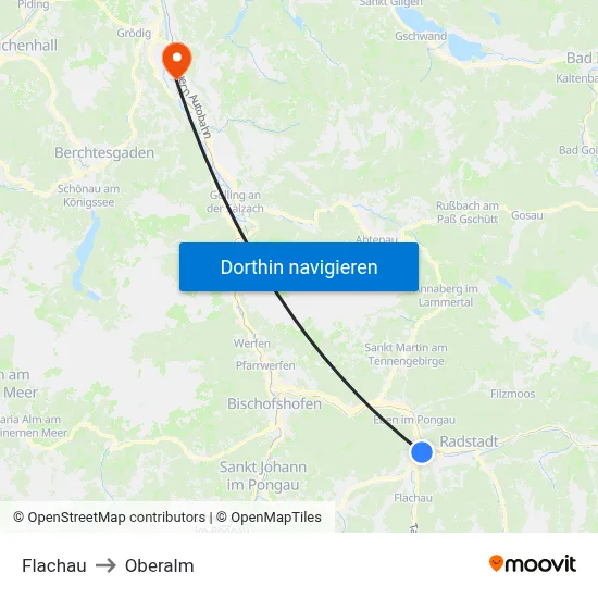 Flachau to Oberalm map