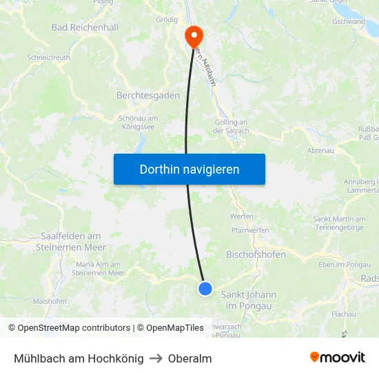 Mühlbach am Hochkönig to Oberalm map