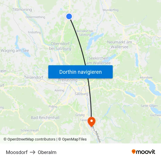 Moosdorf to Oberalm map