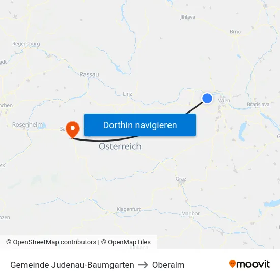 Gemeinde Judenau-Baumgarten to Oberalm map