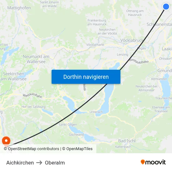 Aichkirchen to Oberalm map