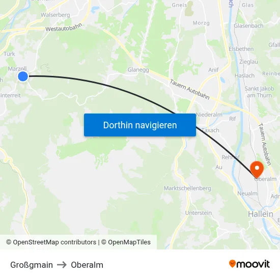 Großgmain to Oberalm map