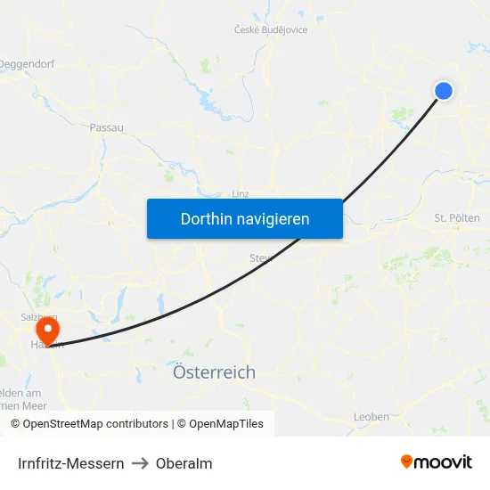 Irnfritz-Messern to Oberalm map