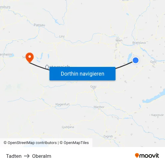 Tadten to Oberalm map