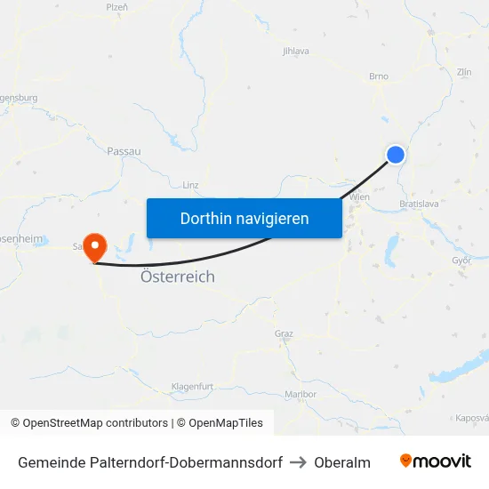 Gemeinde Palterndorf-Dobermannsdorf to Oberalm map