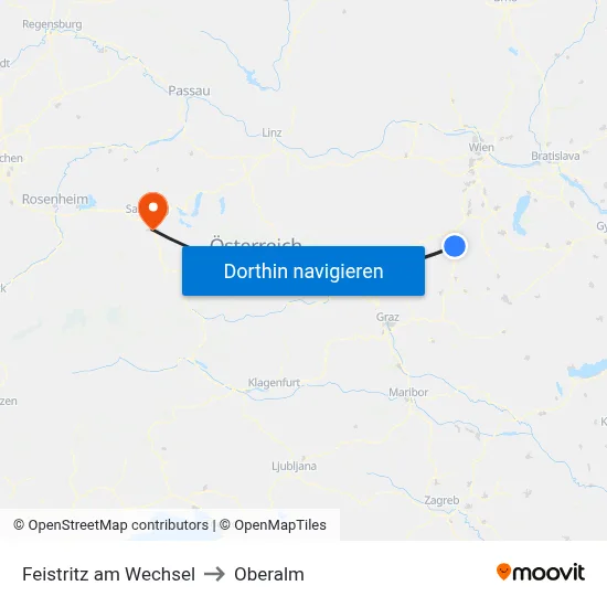 Feistritz am Wechsel to Oberalm map