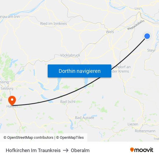 Hofkirchen Im Traunkreis to Oberalm map