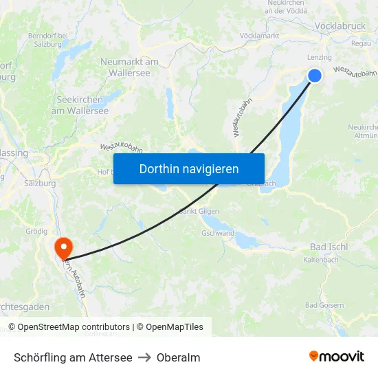 Schörfling am Attersee to Oberalm map