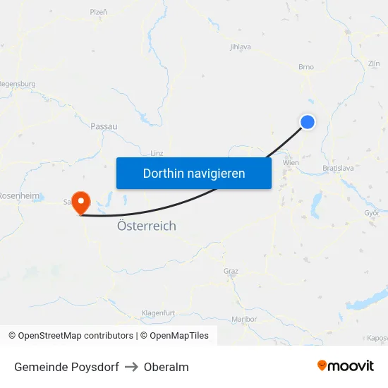 Gemeinde Poysdorf to Oberalm map