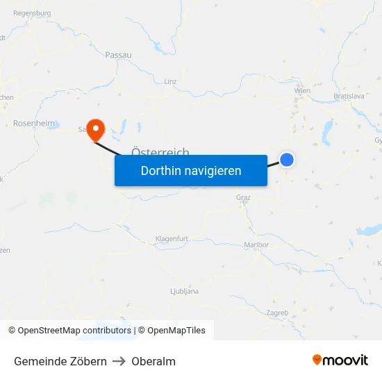 Gemeinde Zöbern to Oberalm map