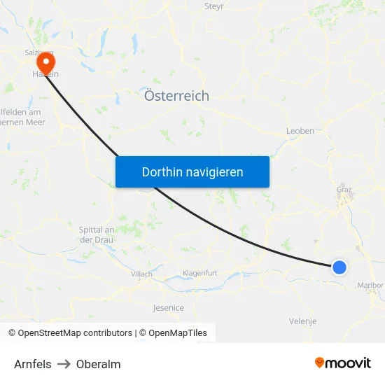 Arnfels to Oberalm map