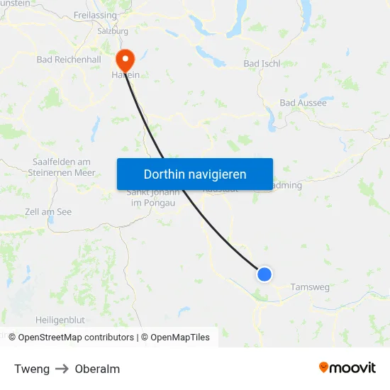 Tweng to Oberalm map