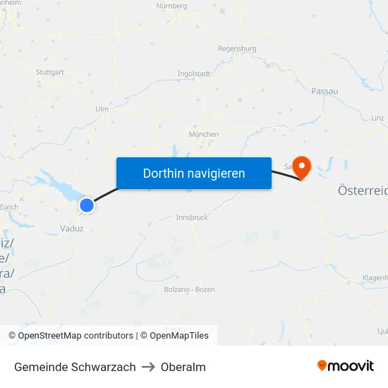 Gemeinde Schwarzach to Oberalm map