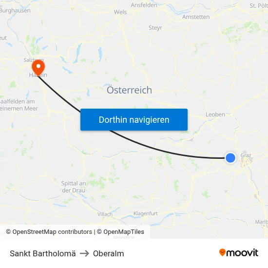 Sankt Bartholomä to Oberalm map