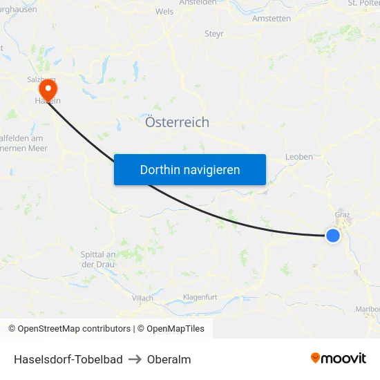 Haselsdorf-Tobelbad to Oberalm map