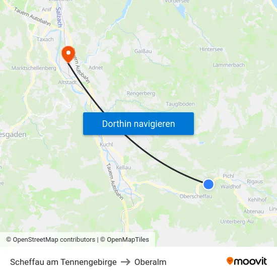Scheffau am Tennengebirge to Oberalm map