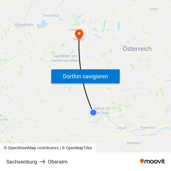 Sachsenburg to Oberalm map