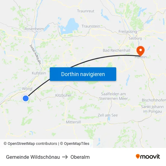 Gemeinde Wildschönau to Oberalm map