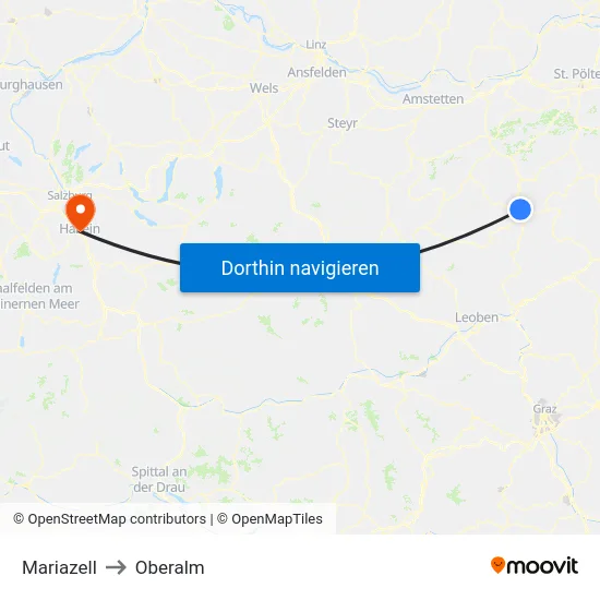 Mariazell to Oberalm map