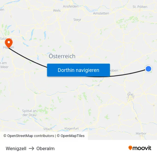 Wenigzell to Oberalm map