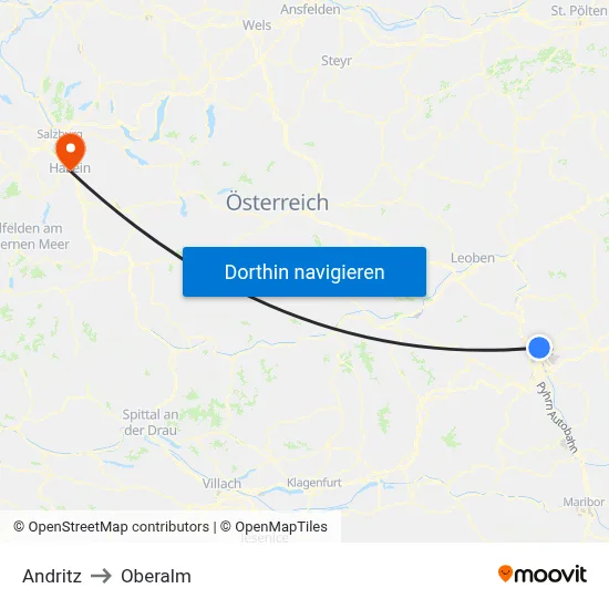 Andritz to Oberalm map