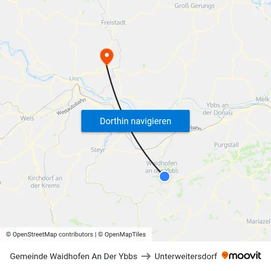 Gemeinde Waidhofen An Der Ybbs to Unterweitersdorf map
