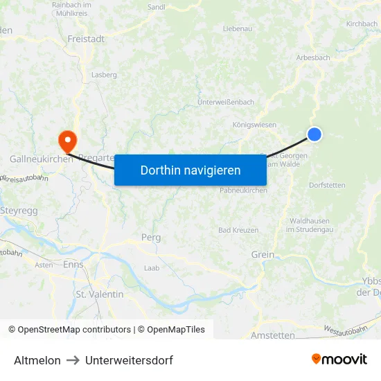 Altmelon to Unterweitersdorf map