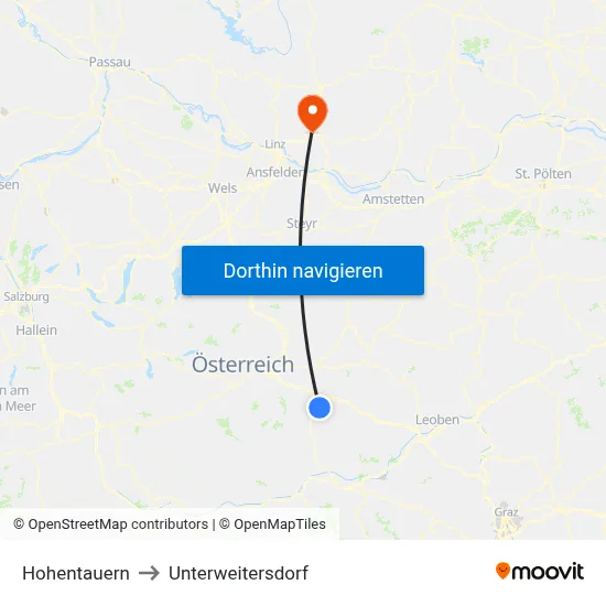Hohentauern to Unterweitersdorf map
