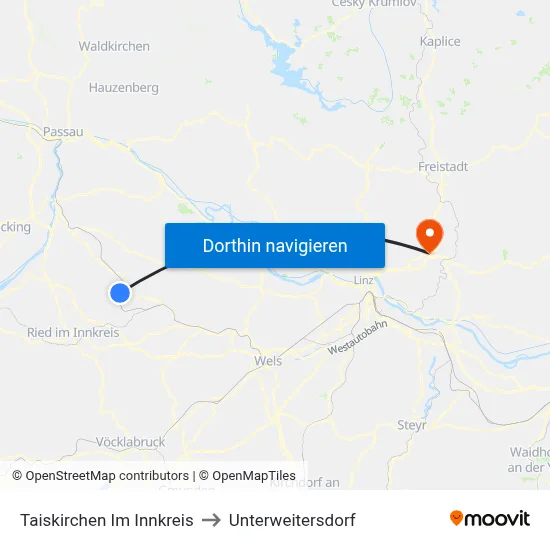 Taiskirchen Im Innkreis to Unterweitersdorf map