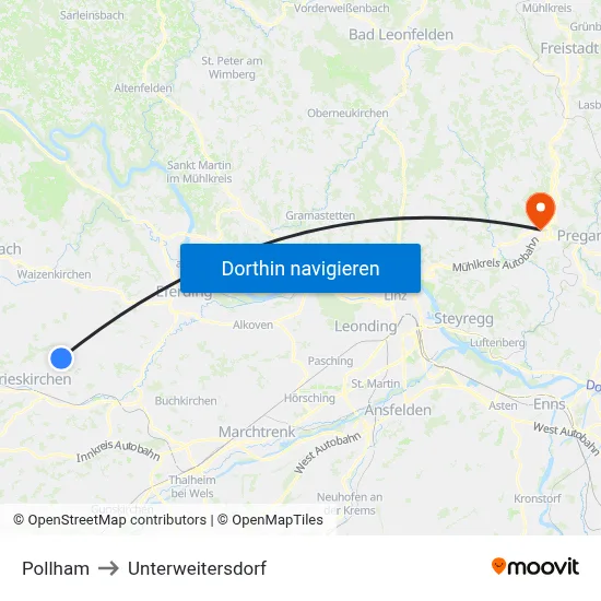Pollham to Unterweitersdorf map